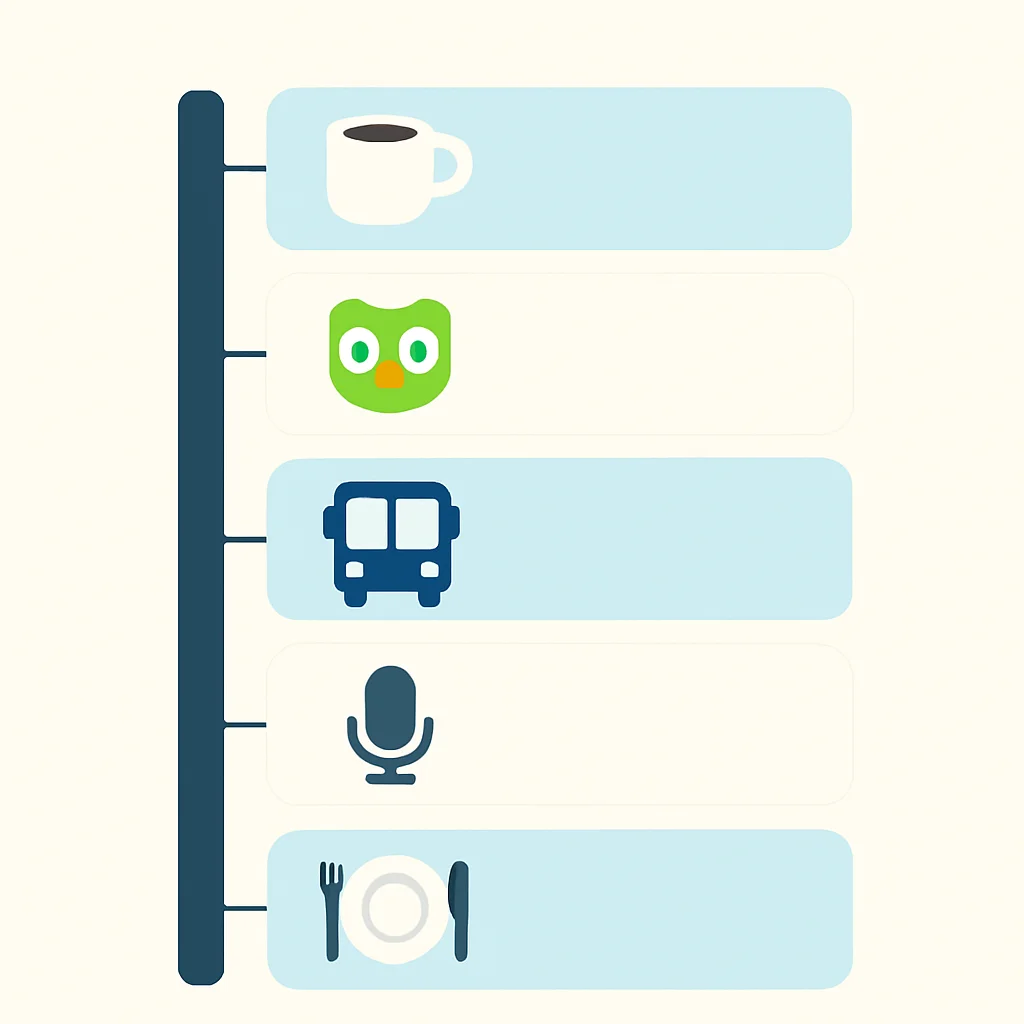 Daily schedule with micro-learning language blocks