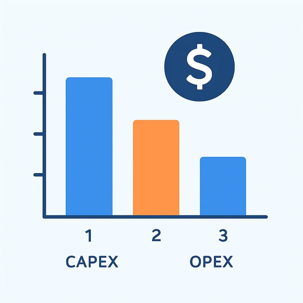 3년 동안 클라우드 전환을 통한 CAPEX 및 OPEX 절감 비교 막대 그래프