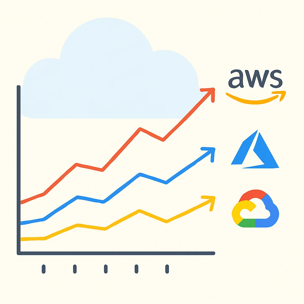 주요 클라우드 제공업체(AWS, Azure, GCP)의 시장 점유율 성장 인포그래픽