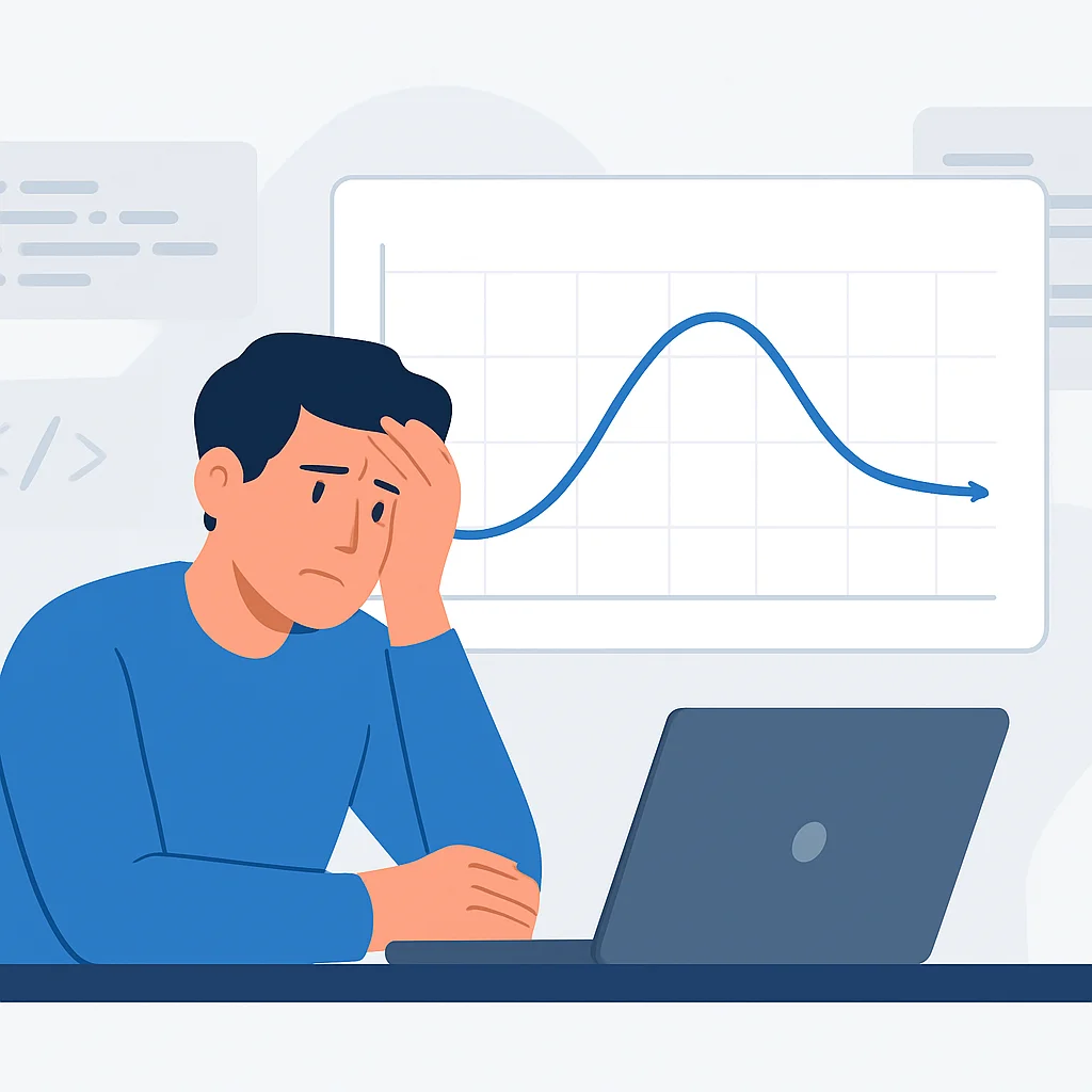 Developer stuck in language learning plateau graph