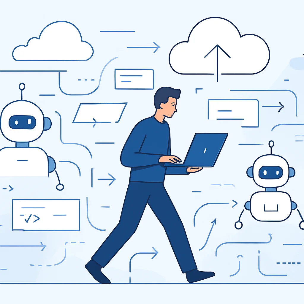 Developer navigating tech landscape with AI and cloud
