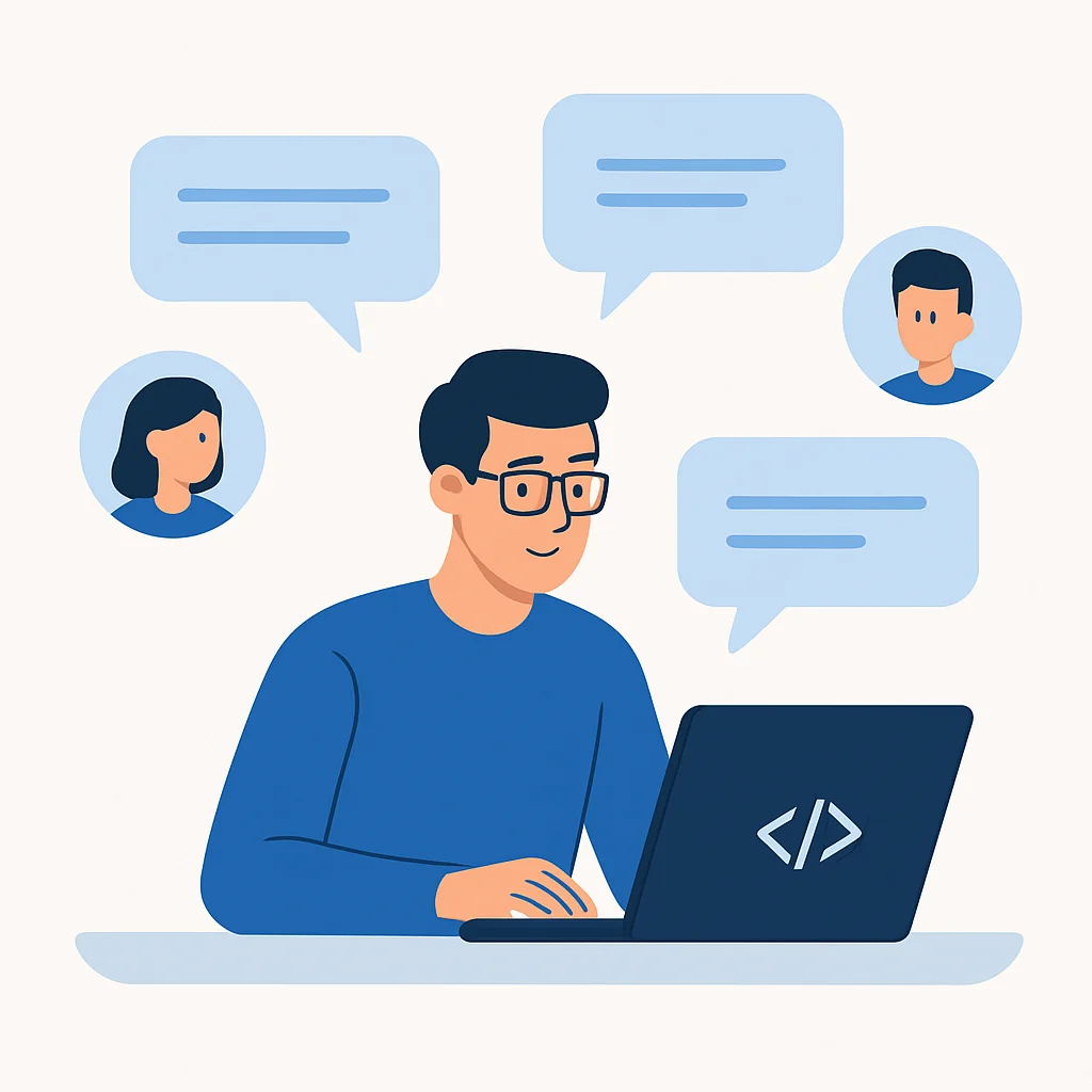 Developer engaging in online tech community