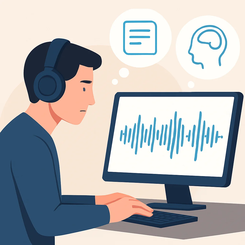 Developer analyzing audio waveform for language learning