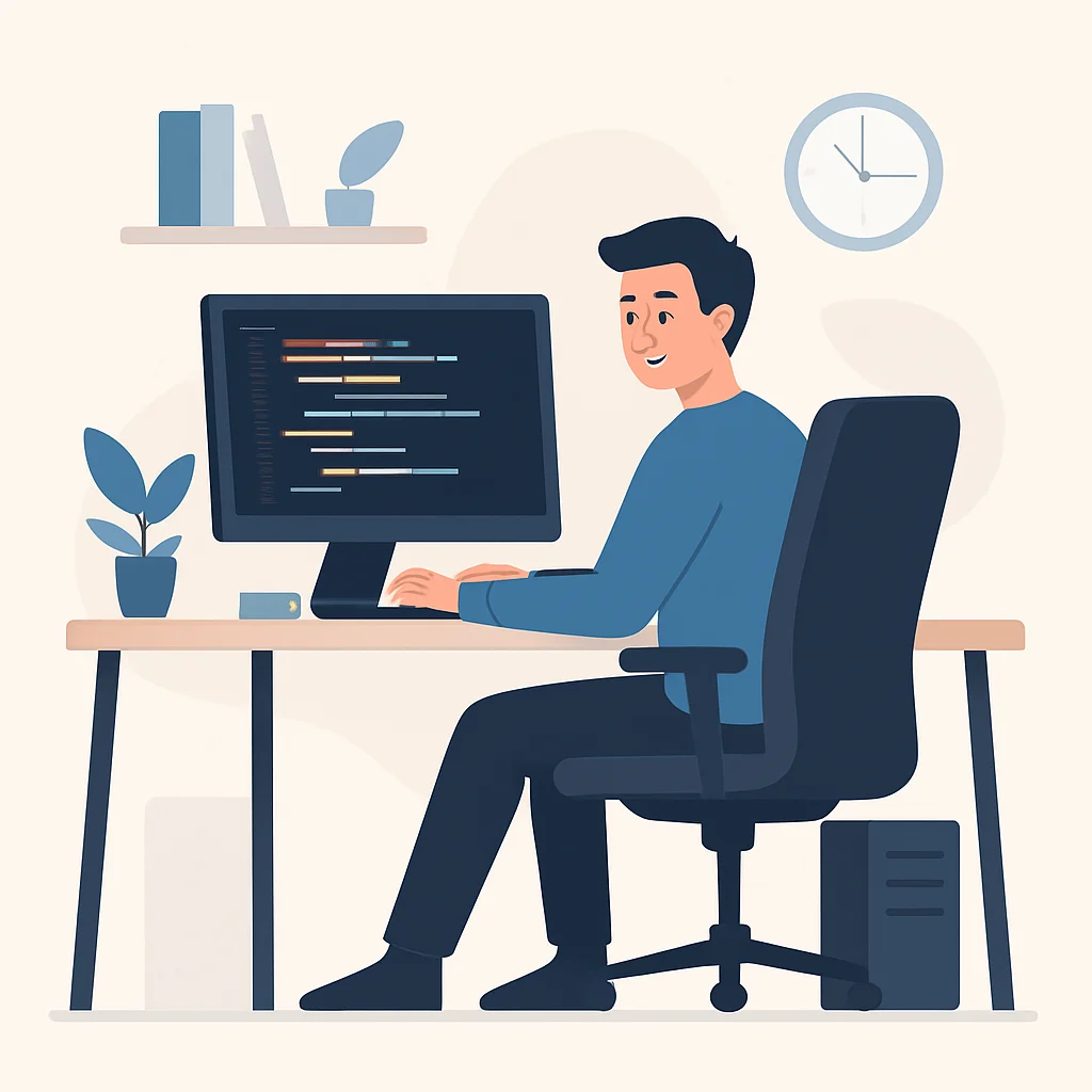 Developer enjoying ergonomic comfort at workstation