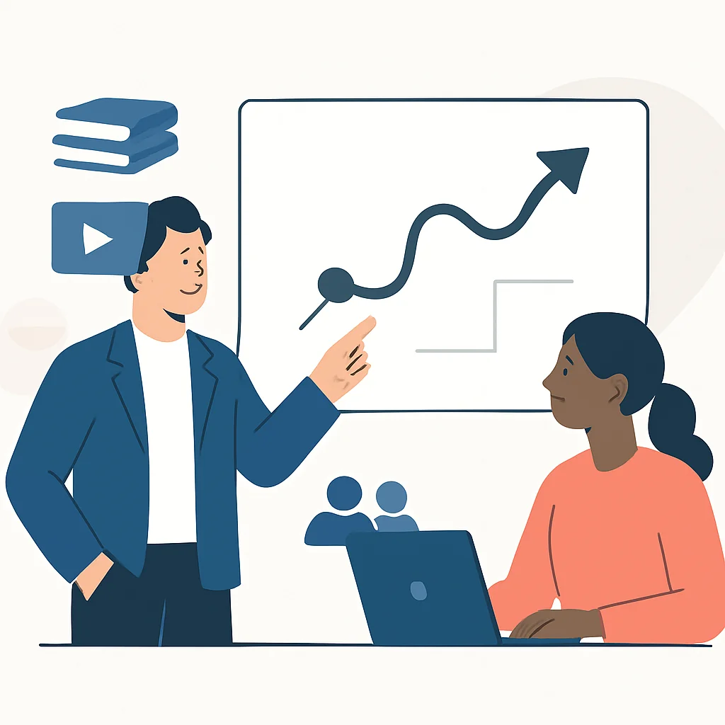 Mentor guiding mentee with resources roadmap
