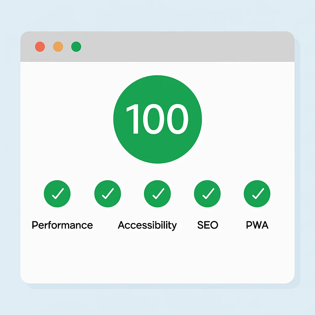 Lighthouse PWA audit report showing high scores