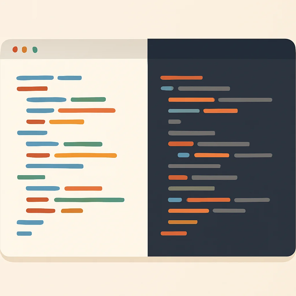 Code editor light mode vs dark mode with blue light filter