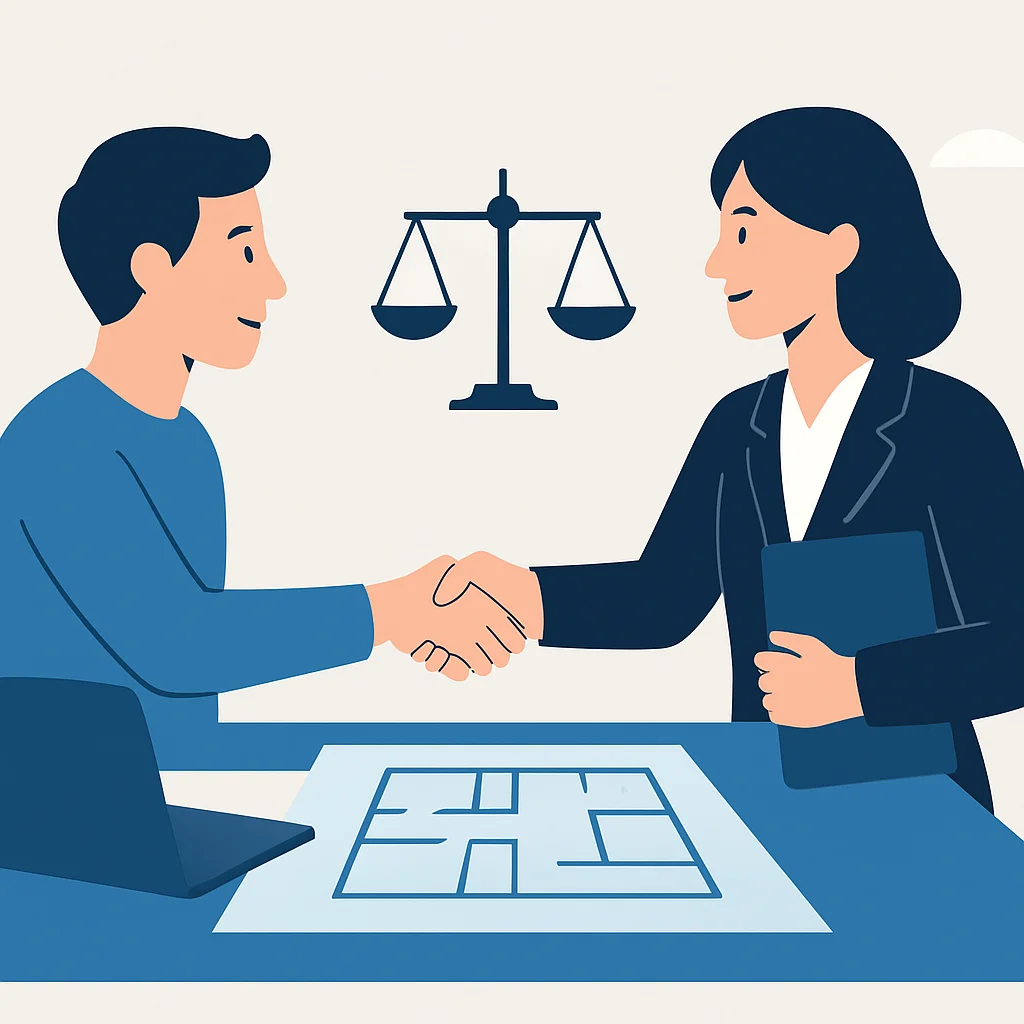 Developer and lawyer collaborating on property plan