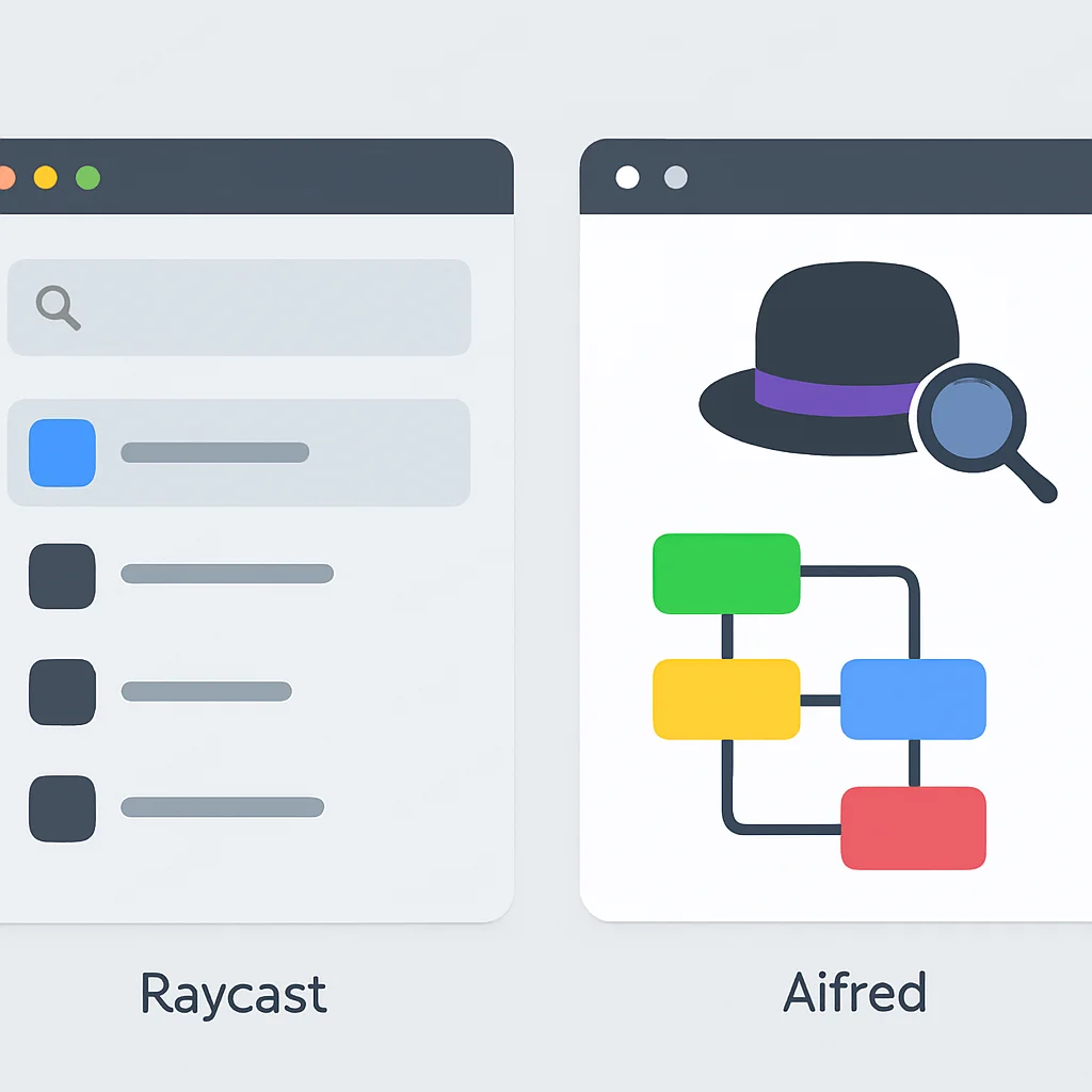 Raycast extension vs Alfred workflow UI comparison